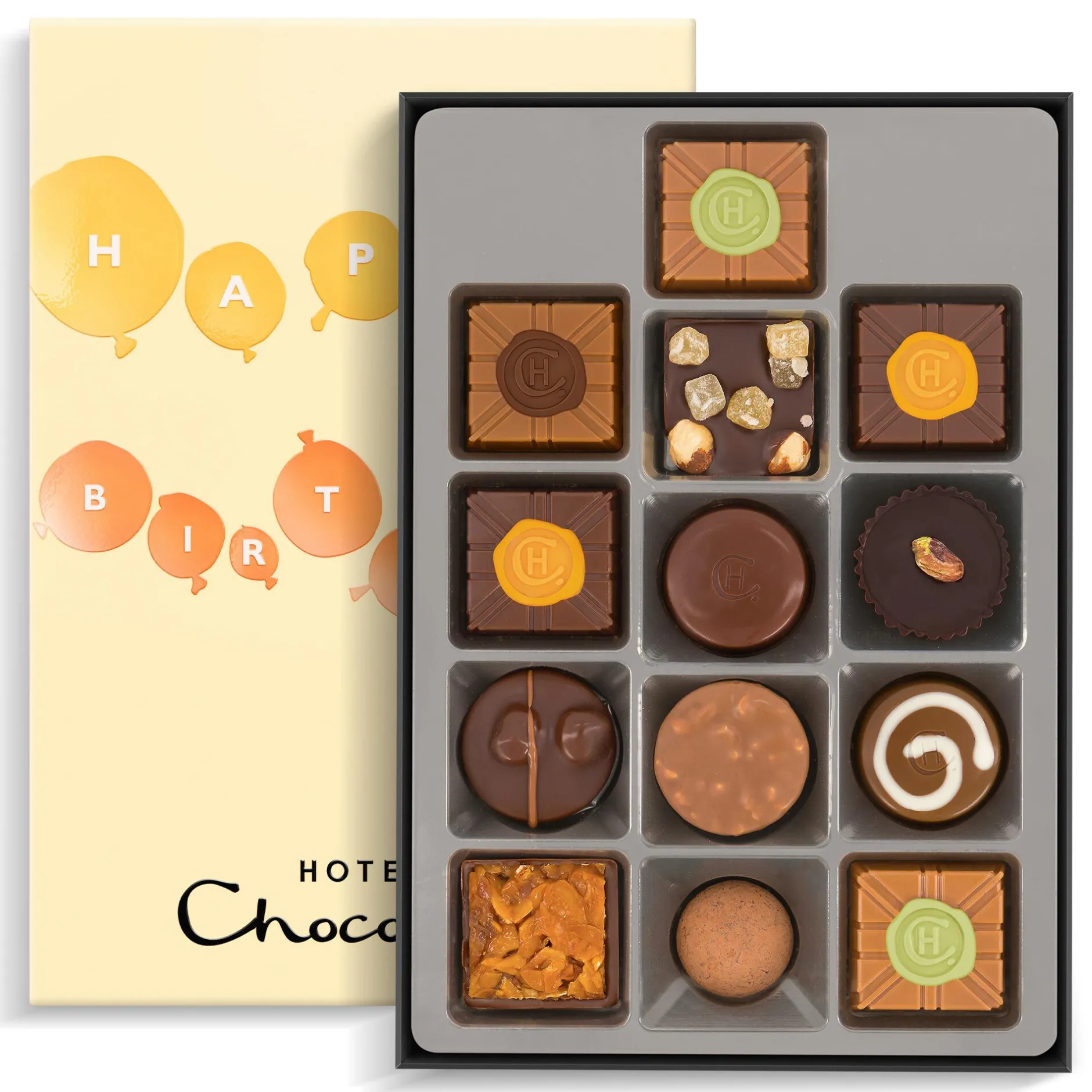 Hotel Chocolat Exquisitely Nutty H-box with Birthday Balloons Sleeve Clearance